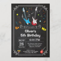 Rock Star Guitar Birthday Invitation Music Boy