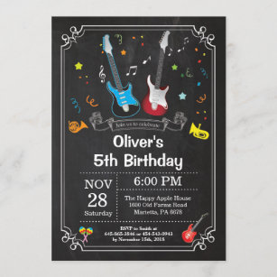 Rock Star Guitar Birthday Invitation Music Boy