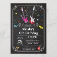 Rock Star Guitar Birthday Invitation Music Girl