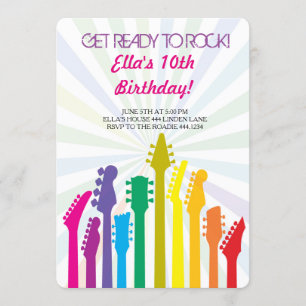 Rock Star Guitar Birthday Party Invitations