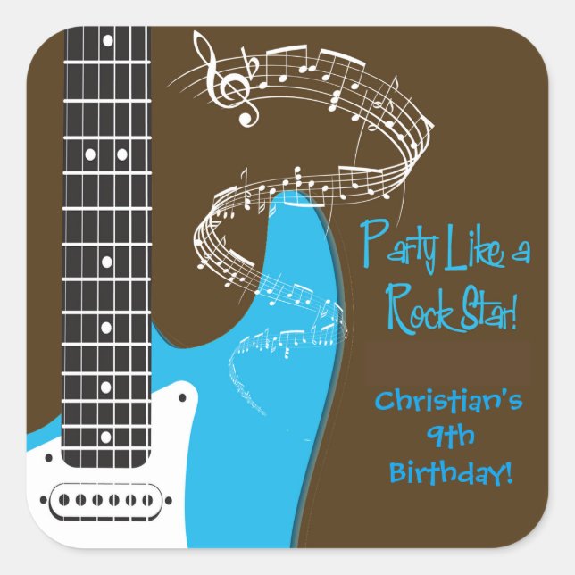 Rock Star guitar birthday party stickers (Front)