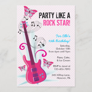 Rock Star, Guitar Hero, Birthday Party Invitations