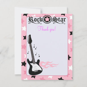 Rock Star Guitar Pink 4x5 Flat Thank you note Card