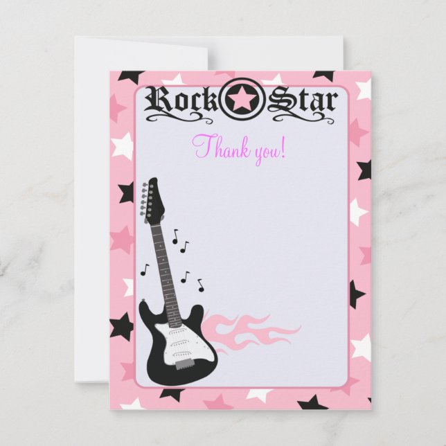 Rock Star Guitar Pink 4x5 Flat Thank you note Note Card (Front)