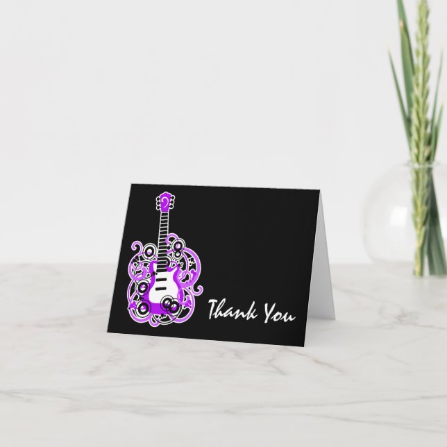 Rock Star Guitar Purple and Black Thank You Note (Front)