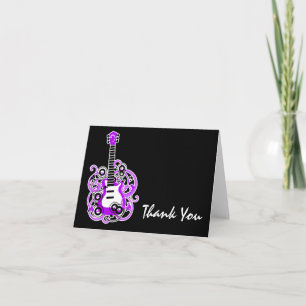 Rock Star Guitar Purple and Black Thank You Note Card