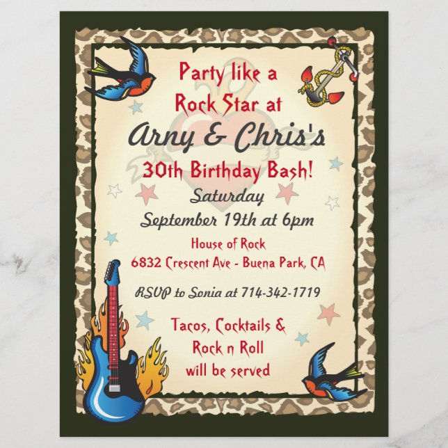 Rock Star invitation for Sonia (Front)