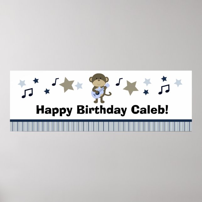 Rock Star Monkey Birthday Party Baby Shower Banner Poster (Front)