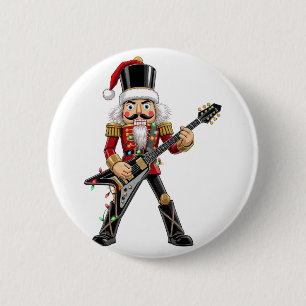 Rock Star Nutcracker Playing Electric Guitar Xmas 6 Cm Round Badge