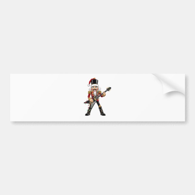 Rock Star Nutcracker Playing Electric Guitar Xmas Bumper Sticker (Front)