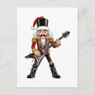 Rock Star Nutcracker Playing Electric Guitar Xmas Postcard