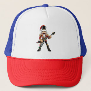 Rock Star Nutcracker Playing Electric Guitar Xmas Trucker Hat