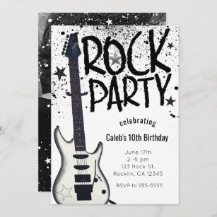 Rock Star Party Guitar Birthday Photo Invitations