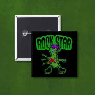 Rock Star Pickle - Funny Cartoon 15 Cm Square Badge