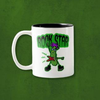 Rock Star Pickle - Funny Cartoon Two-Tone Coffee Mug