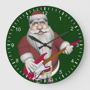 Rock Star Santa With Red Electric Guitar Large Clock