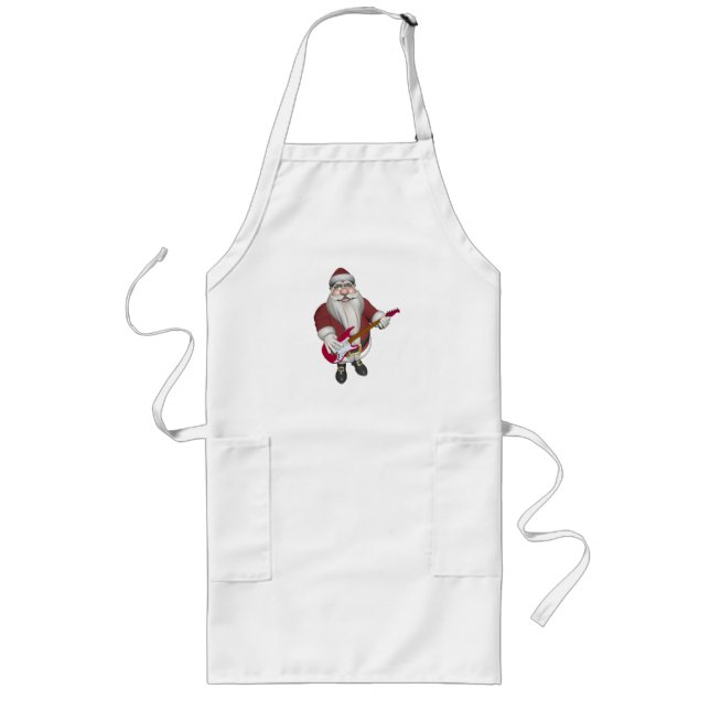 Rock Star Santa With Red Electric Guitar Long Apron (Front)