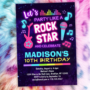 Rock Star Theme Birthday Party Invitation