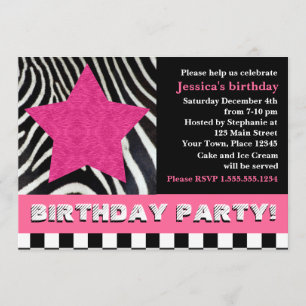 Rock Star Zebra Birthday Party - Pink Invitation