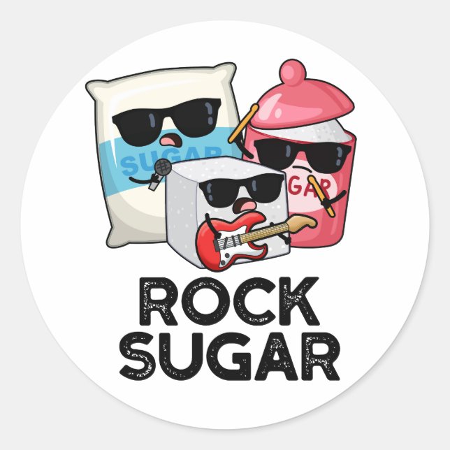 Rock Sugar Funny Food Pun  Classic Round Sticker (Front)