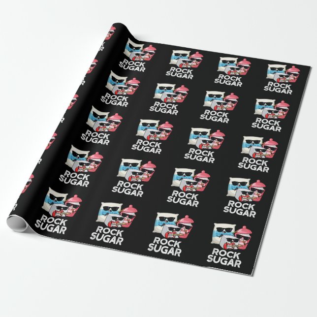 Rock Sugar Funny Food Pun Dark BG Wrapping Paper (Unrolled)
