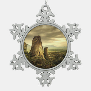 Rock Sunset in Greece Snowflake Pewter Christmas Ornament