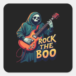 Rock the Boo - Halloween Skeleton Guitar Design Square Sticker