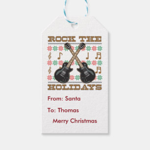Rock The Holidays Guitar Ugly Christmas Sweater Gift Tags