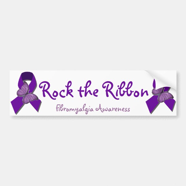Rock the Ribbon Fibromyalgia Support Bumper Sticker (Front)