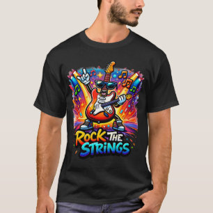 Rock The Strings Cartoon Guitar Design – Fun Roc T-Shirt