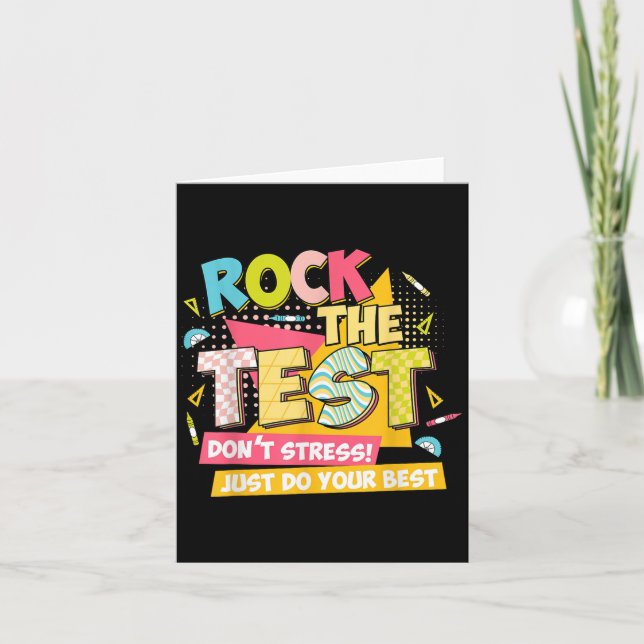Rock The Test Day Motivational Retro Teachers Test Card (Front)