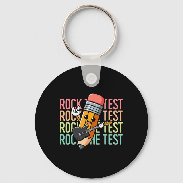 Rock The Test Day Teacher Testing Day Motivational Key Ring (Front)