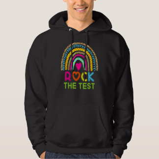 Rock The Test Teacher Testing Day Leopard Rainbow Hoodie