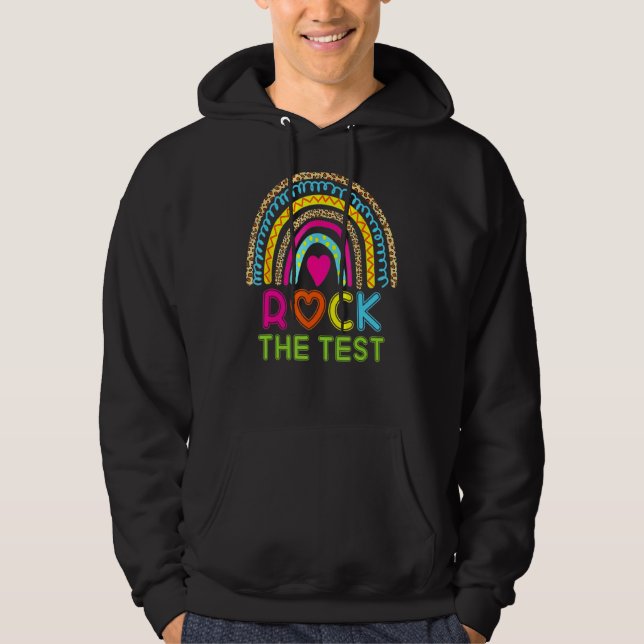 Rock The Test Teacher Testing Day Leopard Rainbow  Hoodie (Front)