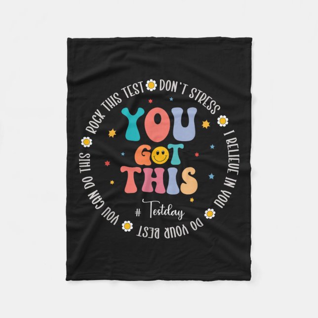 Rock The Test Teacher Testing Day Motivational Tes Fleece Blanket (Front)