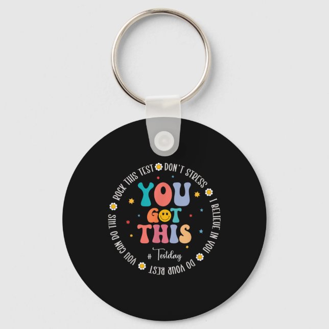 Rock The Test Teacher Testing Day Motivational Tes Key Ring (Front)