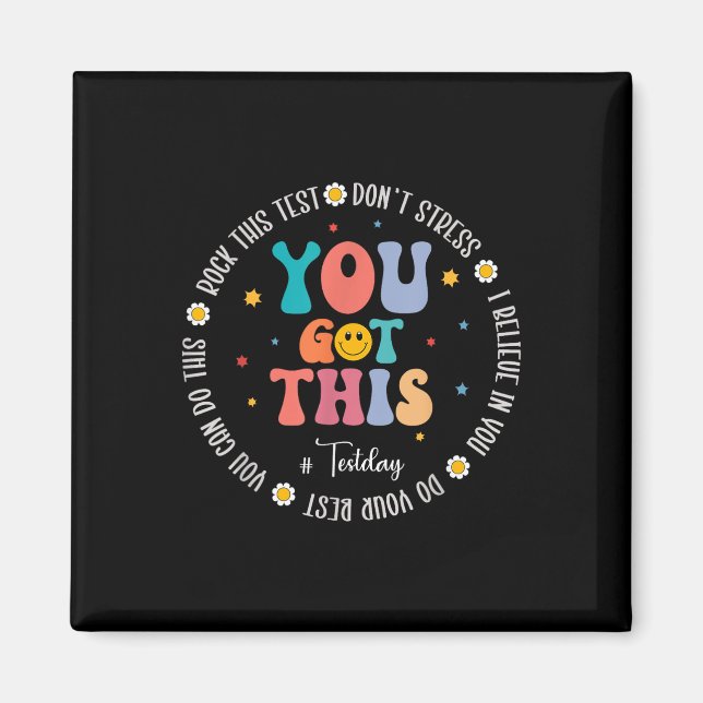 Rock The Test Teacher Testing Day Motivational Tes Magnet (Front)