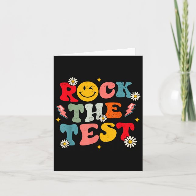 Rock The Test Testing Day Retro Motivational Teach Card (Front)