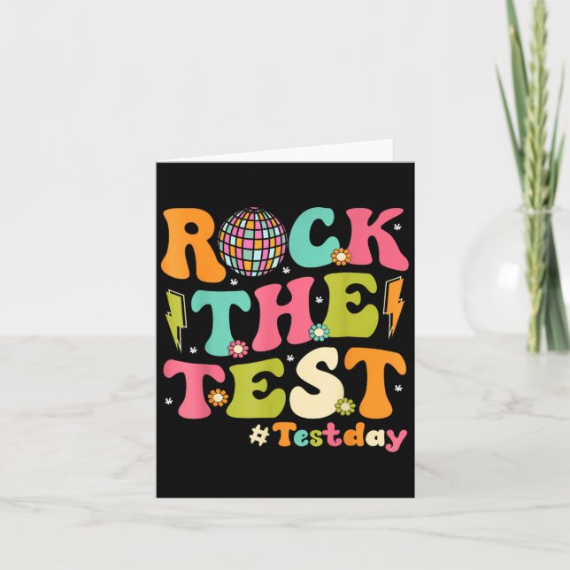 Rock The Test Testing Day Retro Motivational Teach Card (Front)