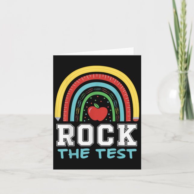 Rock The Test Testing Day Retro Motivational Teach Card (Front)