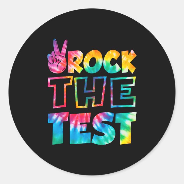 Rock The Test Testing Day Retro Motivational Teach Classic Round Sticker (Front)