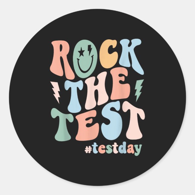 Rock The Test Testing Day Retro Motivational Teach Classic Round Sticker (Front)