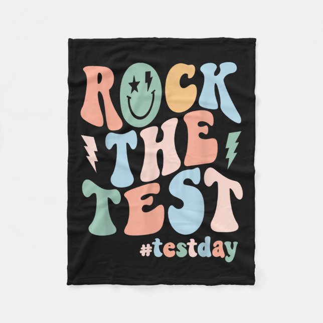 Rock The Test Testing Day Retro Motivational Teach Fleece Blanket (Front)