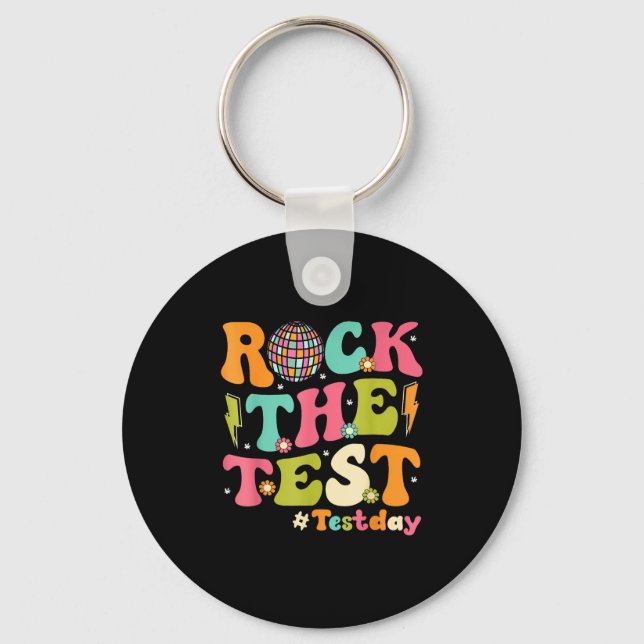 Rock The Test Testing Day Retro Motivational Teach Key Ring (Front)