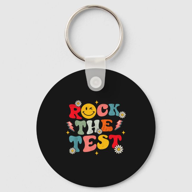 Rock The Test Testing Day Retro Motivational Teach Key Ring (Front)