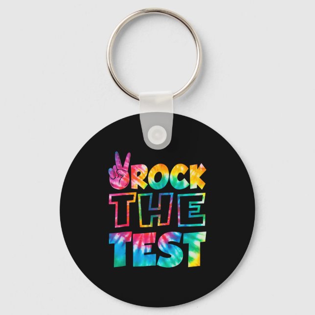 Rock The Test Testing Day Retro Motivational Teach Key Ring (Front)