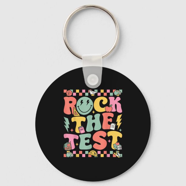 Rock The Test Testing Day Retro Motivational Teach Key Ring (Front)