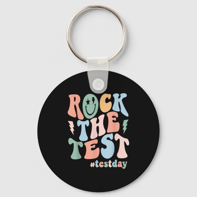Rock The Test Testing Day Retro Motivational Teach Key Ring (Front)