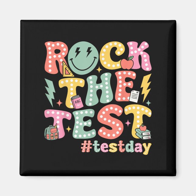 Rock The Test Testing Day Retro Motivational Teach Magnet (Front)