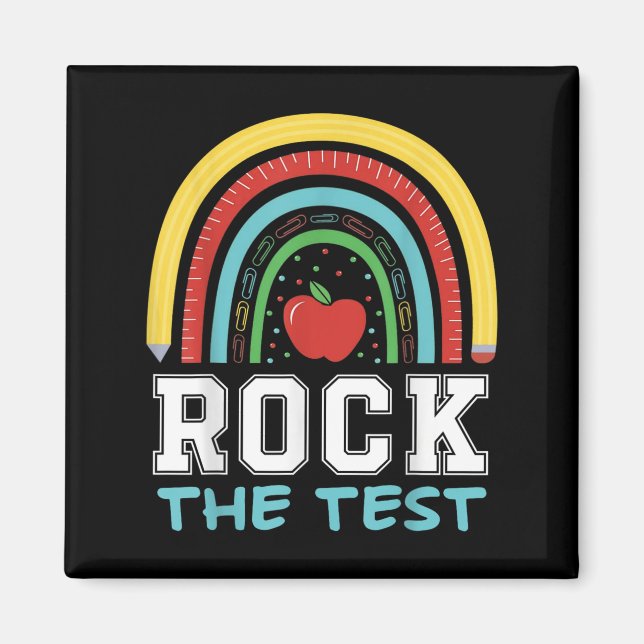 Rock The Test Testing Day Retro Motivational Teach Magnet (Front)